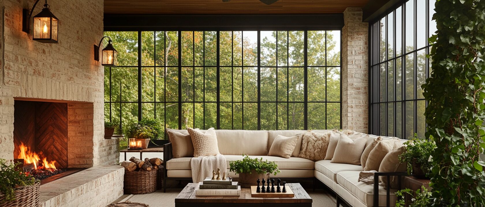 Screened in porch with fireplace in Middle Tennessee
