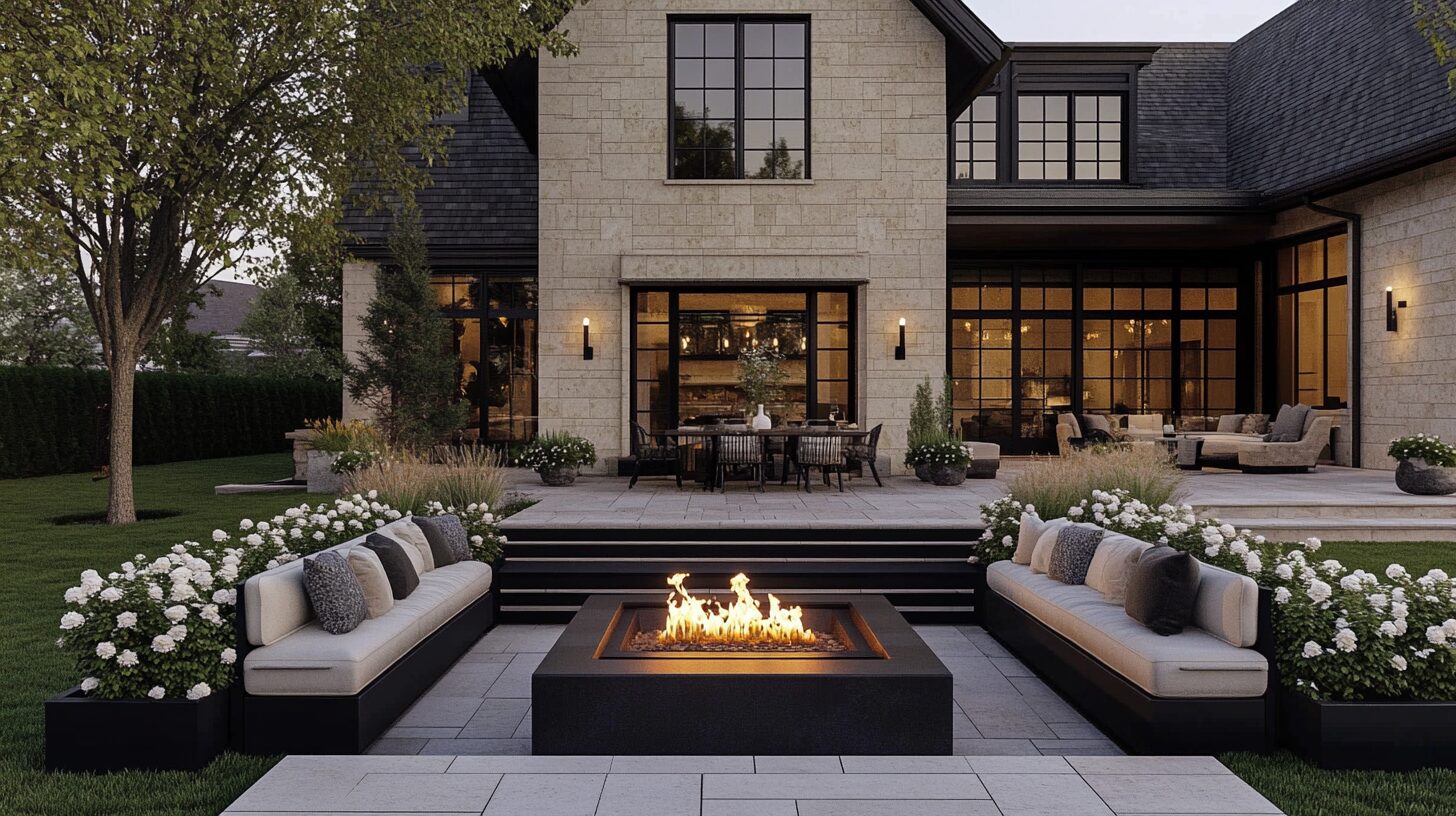 Outdoor fireplace with seating in a Middle Tennessee backyard